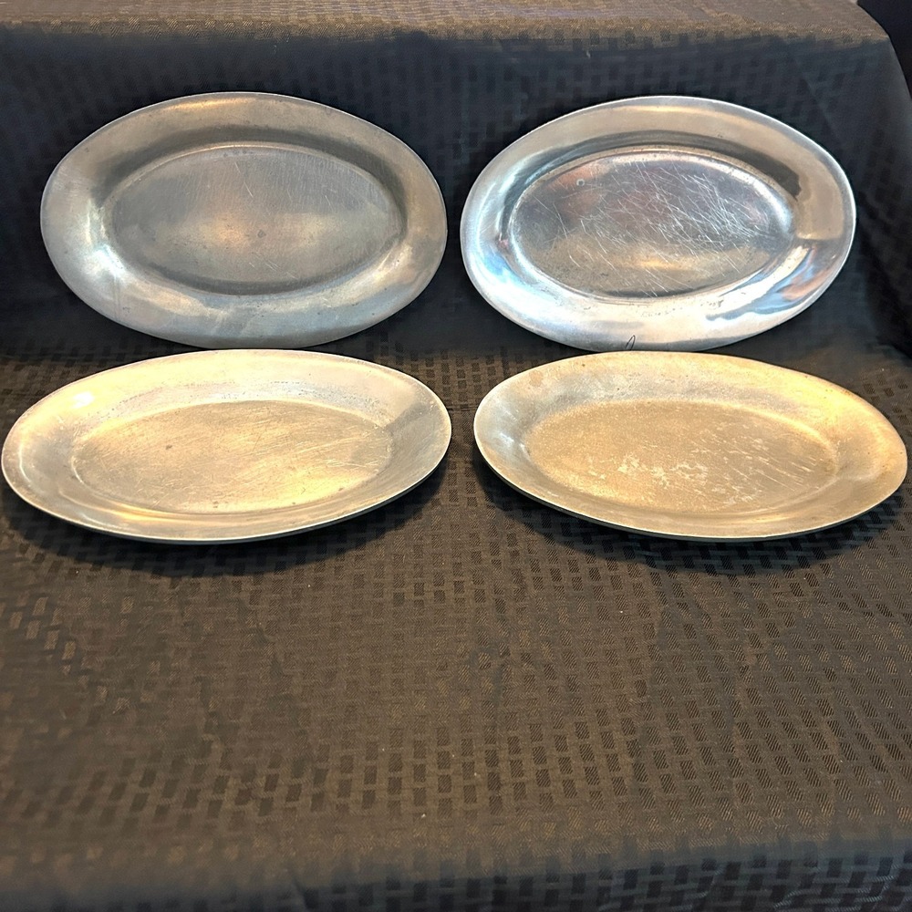 Vintage Pewter Oval Serving Platter Made in Japan  12" x 8" - Lot Of 4